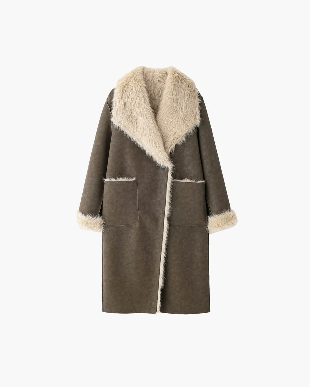 SOERA Sydney Faux Fur Suede Long Coat - Jackets - 3256809820581896-;Kk1763778891812766478 Khaki XS