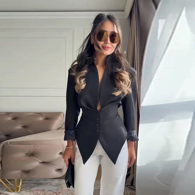 SOERA Tricia Structured Shoulder Cinched Blazer - Jackets - 1005011660132024-;Ec1772045929912849497 Black S