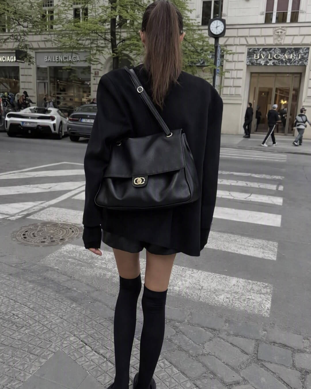SOERA Josie Buckle Flap Shoulder Bag -  Black 36×24×11 cm