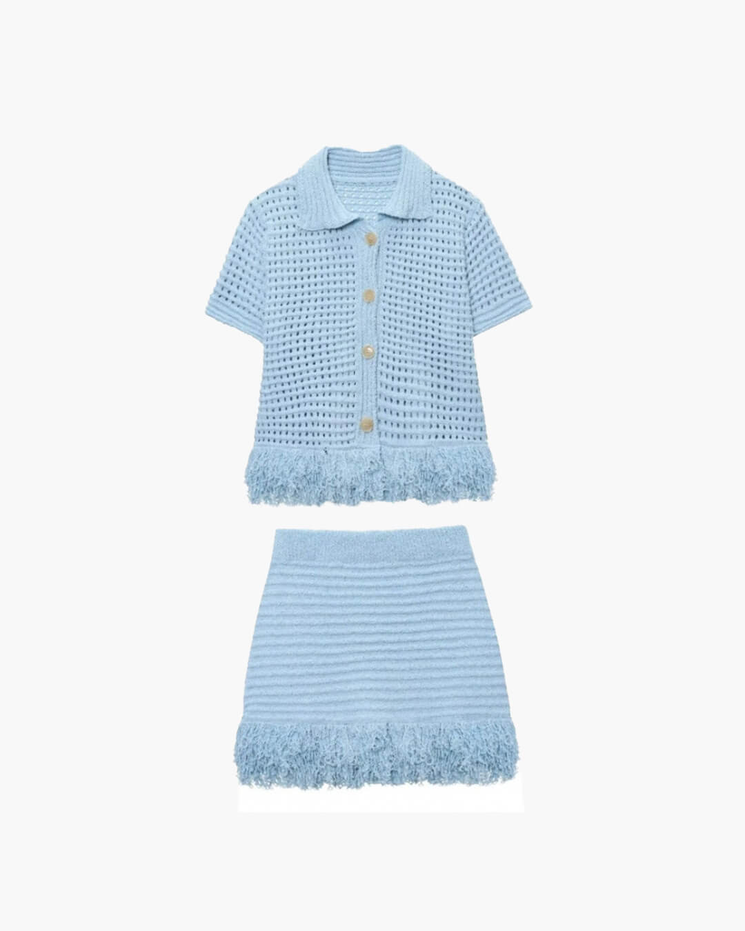 SOERA Beatrice Knitted Tassel Skirt Set - Matching Sets -  Set Blue
