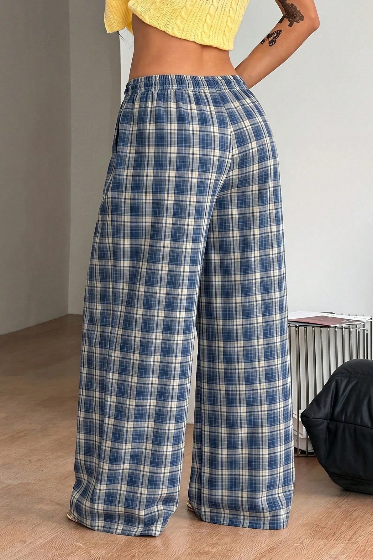 SOERA Lola Drawstring Wide Leg Plaid Pant - Pants - SOERA-447299-BLU-S-49443 Blue S