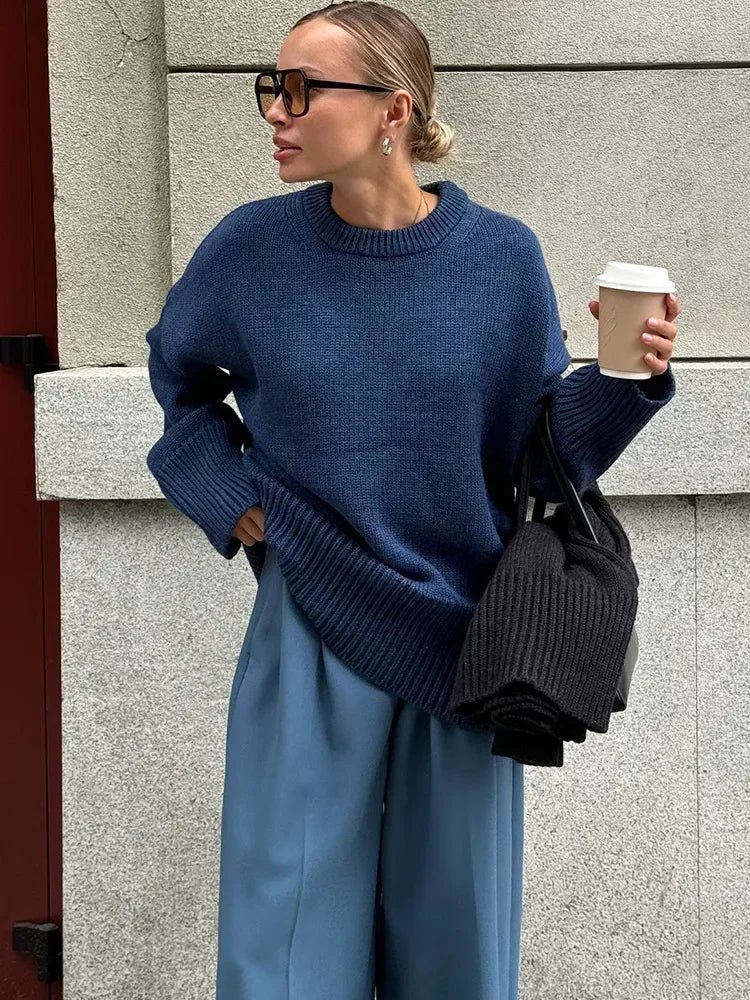 SOERA Georgette Ribbed Knit Sweater - Pullover - sY1768690473142513437 Blue S