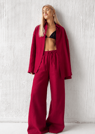 Adero camisa de algodão de corte relaxado e conjunto com calças de perna larga