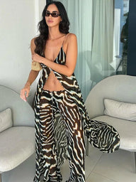 Conjunto Marina em chiffon com padrão de zebra
