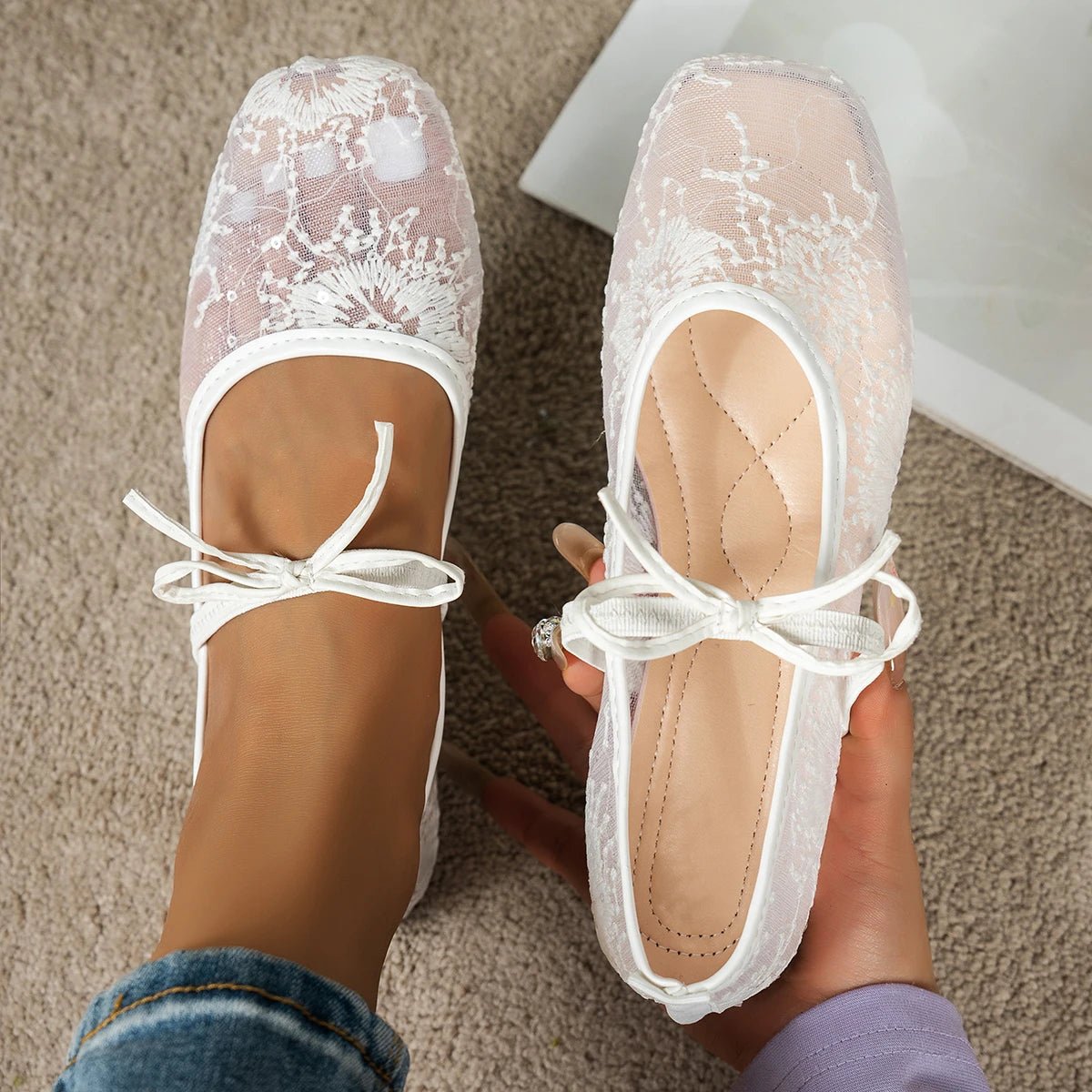 SOERA Joan Mesh Ballet Flats - Shoes - 1005009534032212-;hh1769140532782533898 White 36