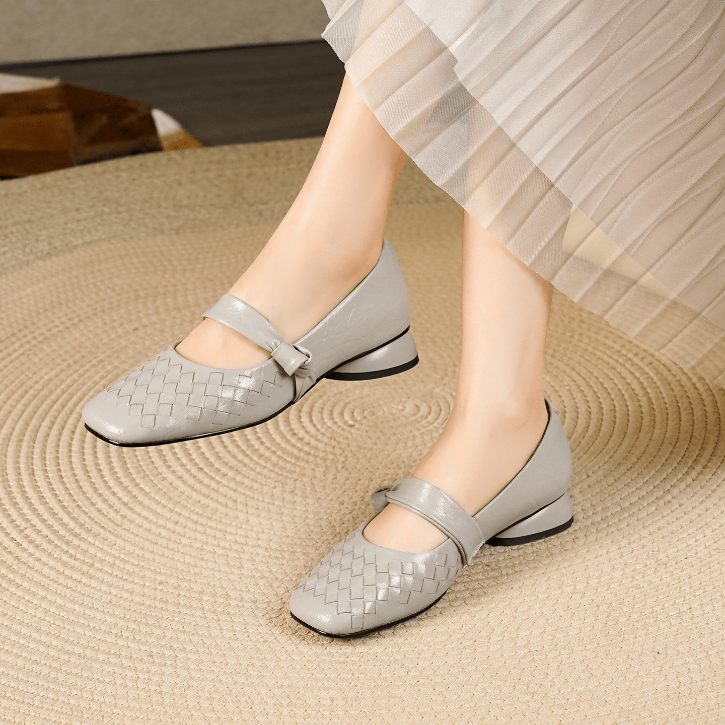 SOERA Lisbeth Woven Leather Flat Shoes - Shoes -  Light Gray 35