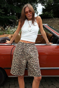 Lyric Leopard Print Cotton Shorts