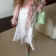 Kate saia midi em cetim estampado cintura alta