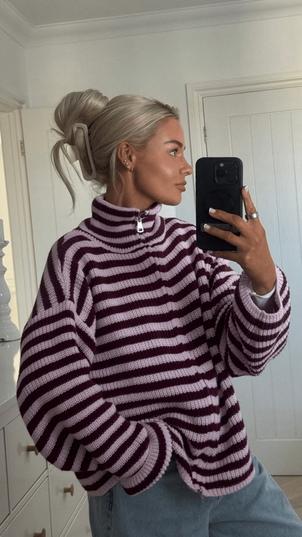 SOERA Hanna Striped High-Neck Knit Sweater - Sweater - SOERA-323331-PIN-S-80355 Pink S