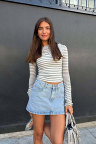 Top de Manga Comprida Listrado Casual Esther