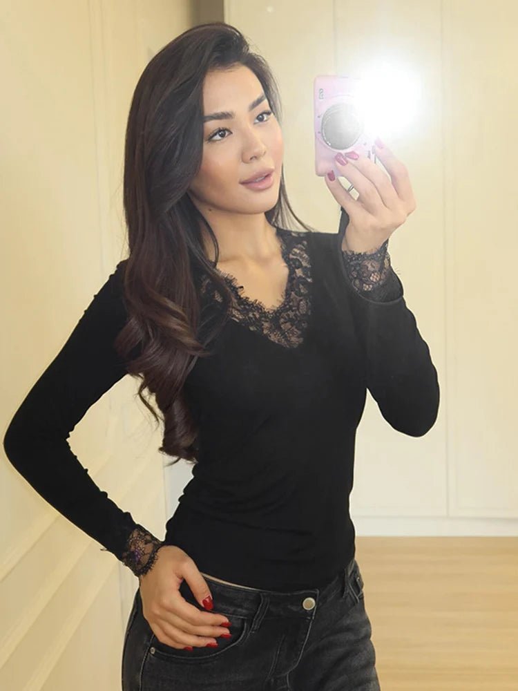 SOERA Miriam Lace V-Neck Casual Top - Top - SOERA-547907-BLA-S-76675 Black S