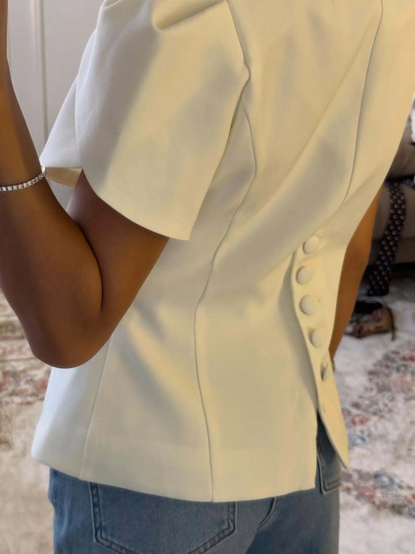 SOERA Bianca Button Front Stand Collar Top - Tops -  White XS