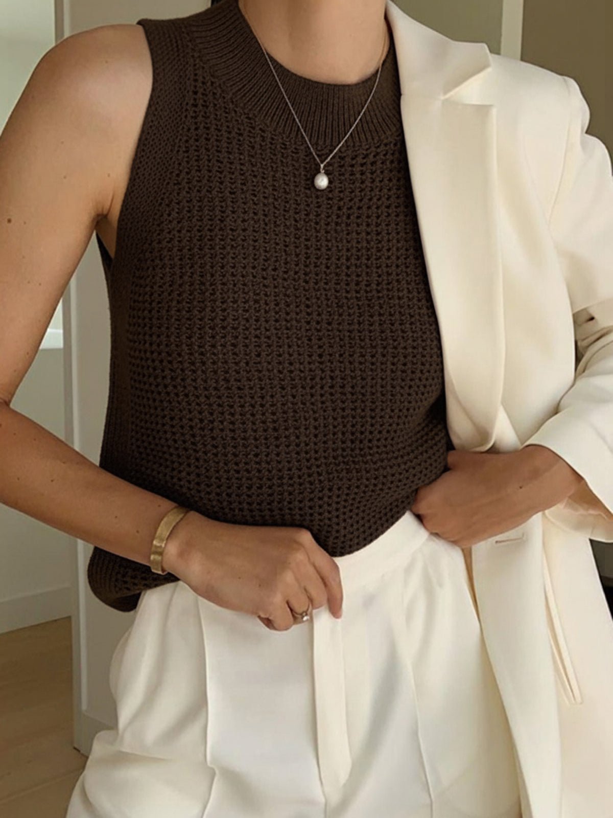 SOERA Jamilla Hollow Knit Tank Top - Tops -  Dark Brown XS