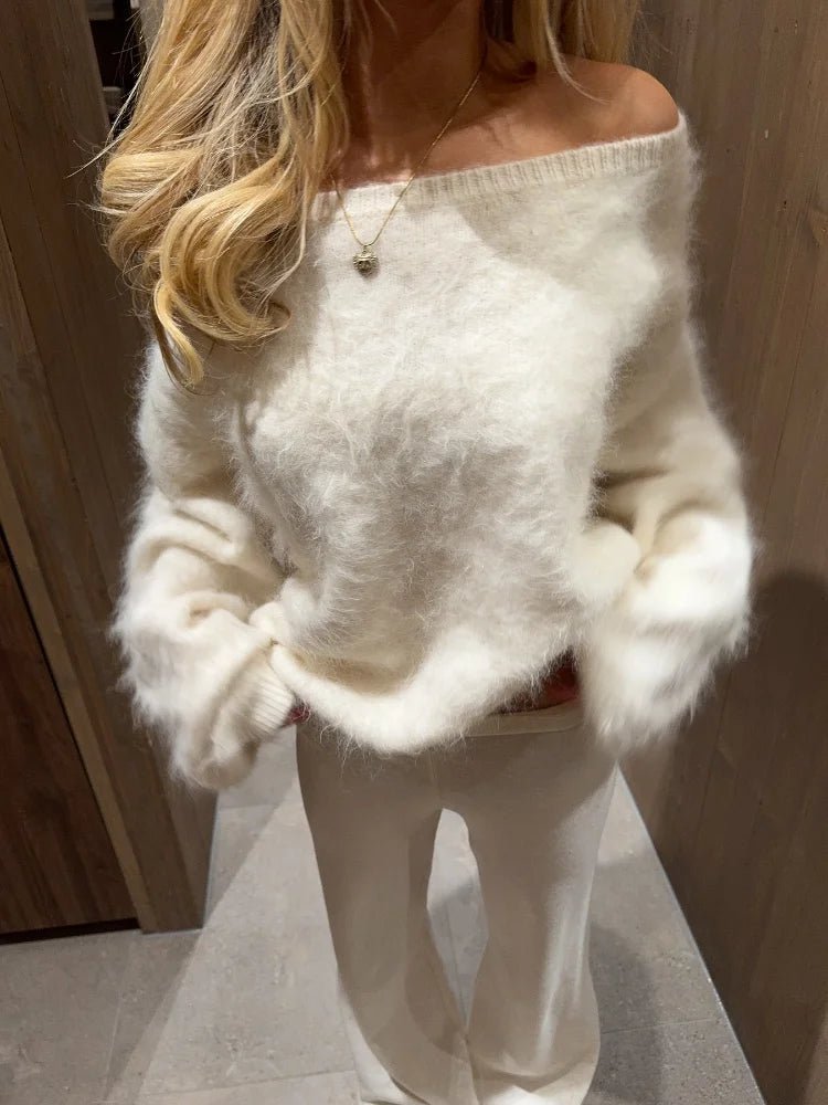 SOERA Meryl Off-Shoulder Mohair Sweater - Tops - 1005009710618849-;EI1762946091562926232 White S