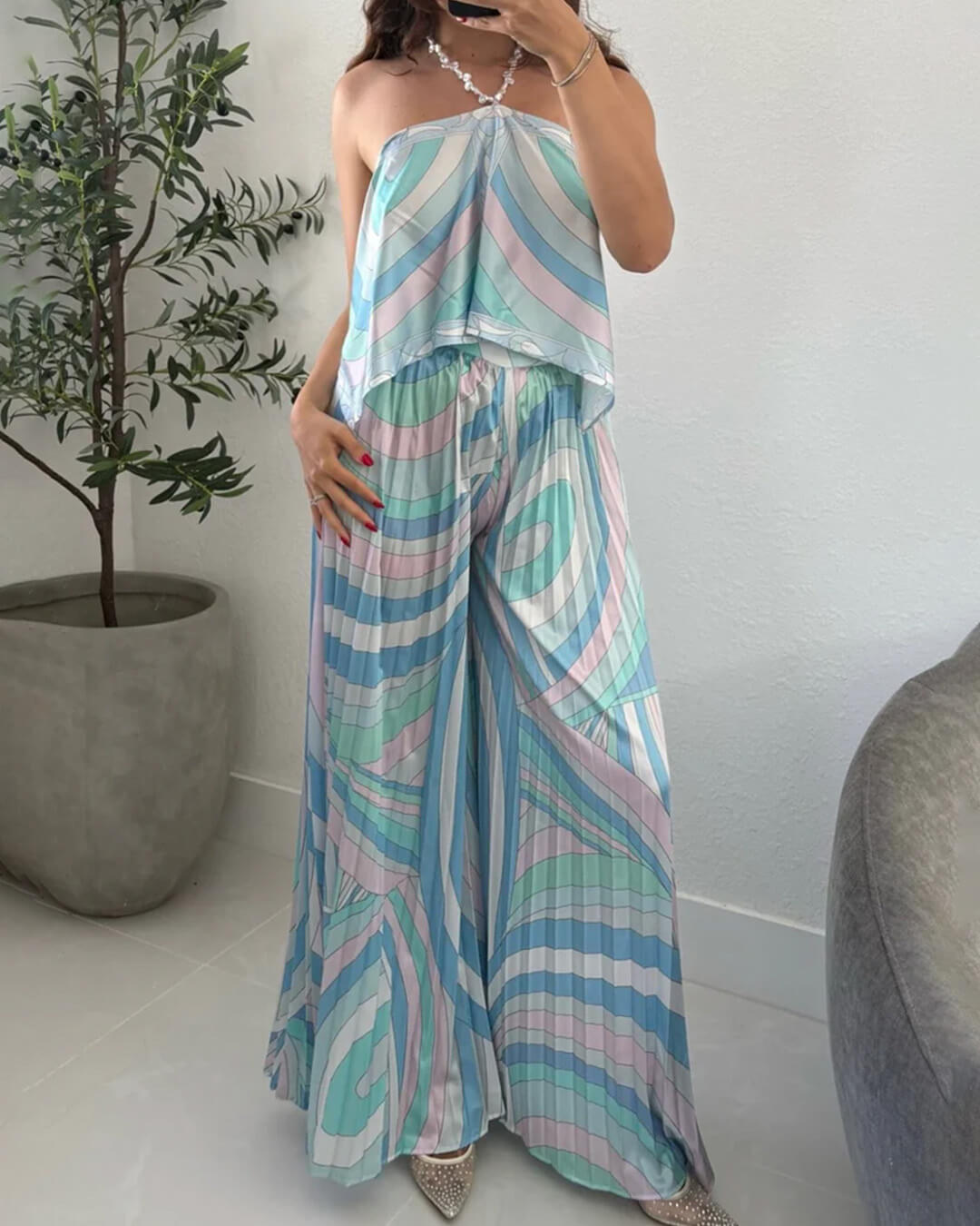Conjunto Bianca calças capri plissadas co-ord